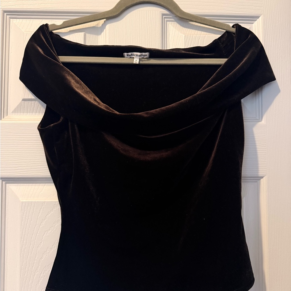 Reformation Brown Velvet Off-Shoulder Top